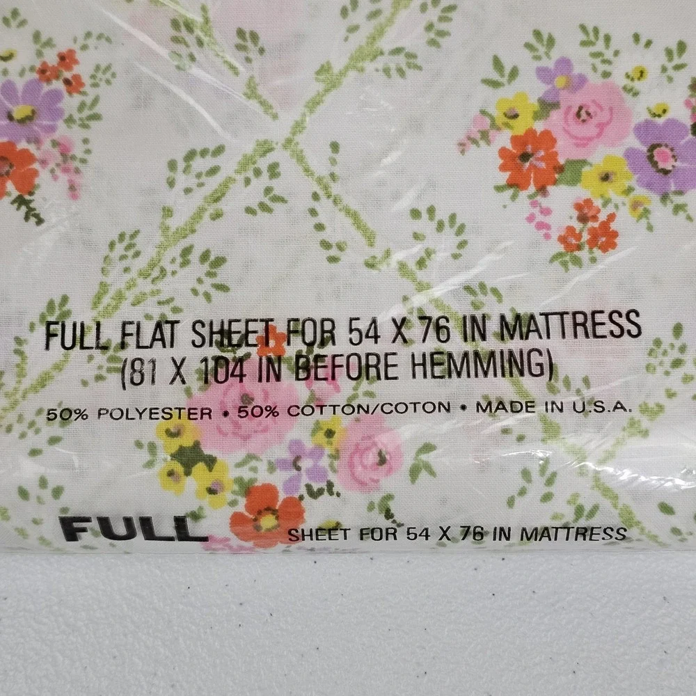 NOS Vtg Cannon Monticello Full Flat Sheet Plantation Bouquet 50/50 Muslin